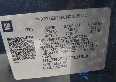 2018 Chevrolet Malibu 1Ls z USA, uszkodzony, nr VIN 1G1ZB5ST7JF131858